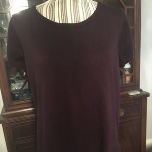 Plum Round Neck Knit Tunic/Chiffon Hem